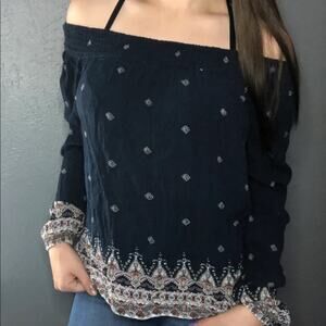 Cape Juby Boho / Peasant Top On or Off Shoulder Women's Size XS Dark Blue